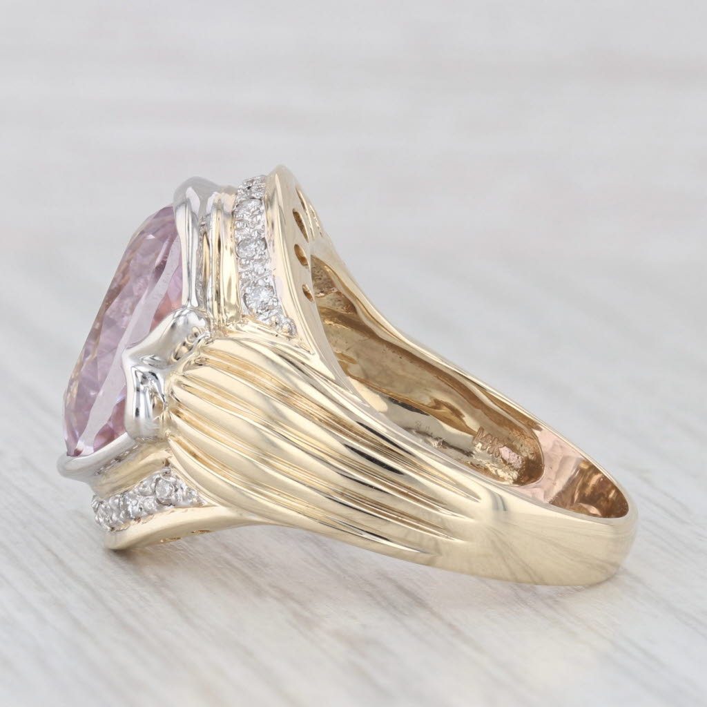 Light Gray 11.37ctw Kunzite Portuguese Cut Oval 14k Yellow Gold Ring Size 8.75