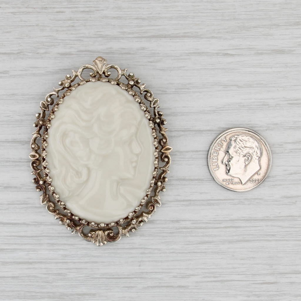 Lenox Molded Glass Cameo Brooch Pendant Sterling Silver Vintage