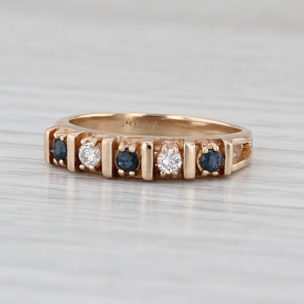 0.28ctw Blue Sapphire Diamond Ring 14k Yellow Gold Size 6.75 Stackable