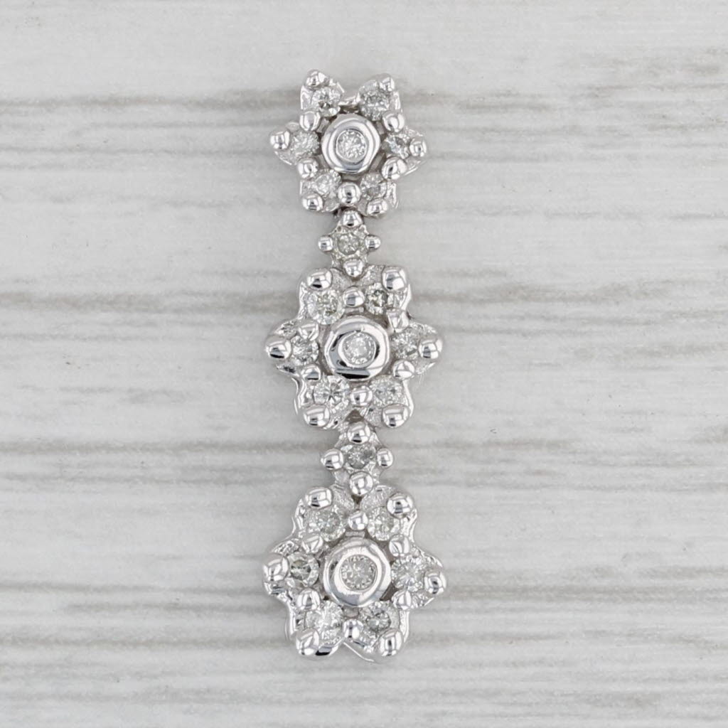 Gray 0.22ctw Diamond Flower Clusters Journey Pendant 14k White Gold