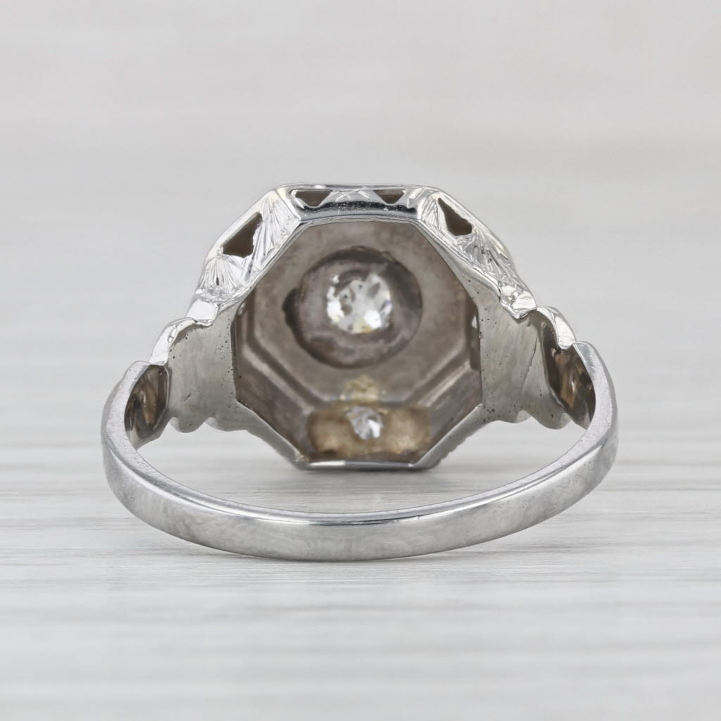 0.18ct Art Deco Diamond Star Ring 18k White Gold Size 7.25 Ornate Hand Finished