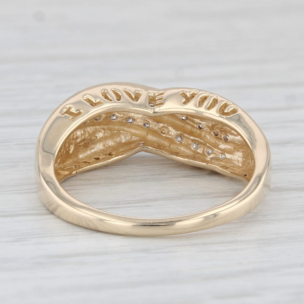 Light Gray Diamond Bypass Ring 10k Gold Size 7.25 "I Love You" Anniversary Wedding Band