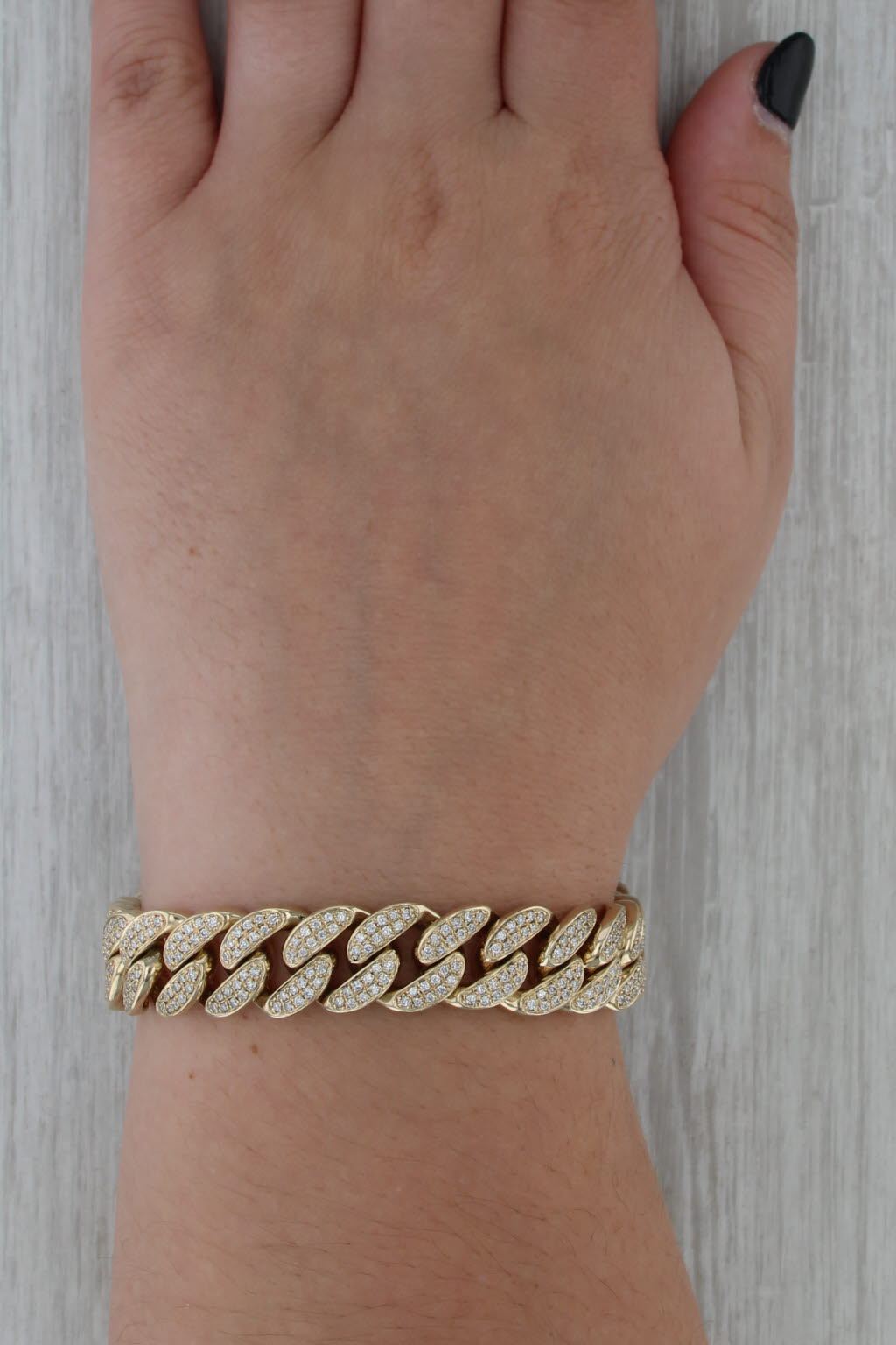 3.50ctw Diamond Curb Cuban Link Chain 14k Yellow Gold 7.75" 12.8mm