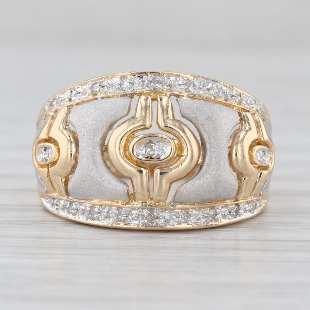 Diamond Wide Band Ring 14k White Yellow Gold Size 7.5 Cocktail