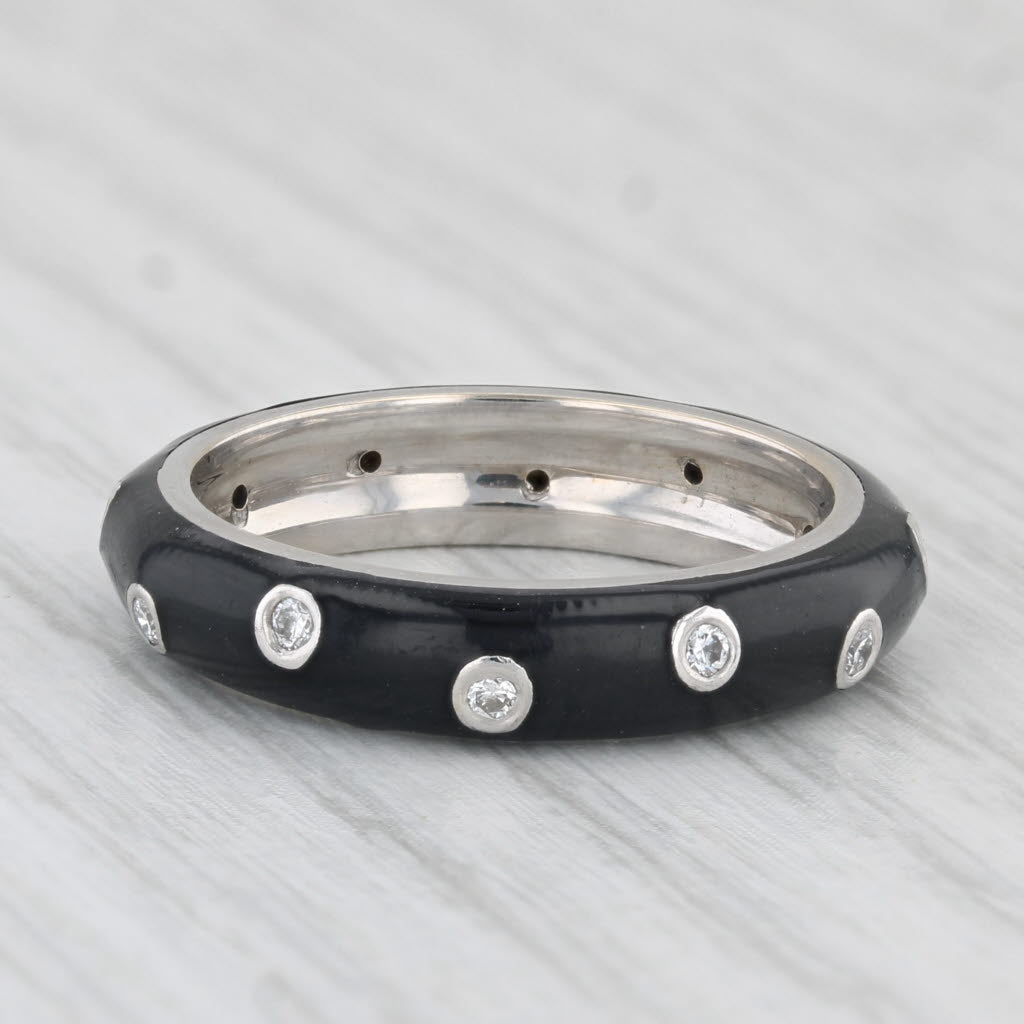 Light Gray Hidalgo 0.18ctw Diamond Black Enamel Ring 18k White Gold Stackable Ring