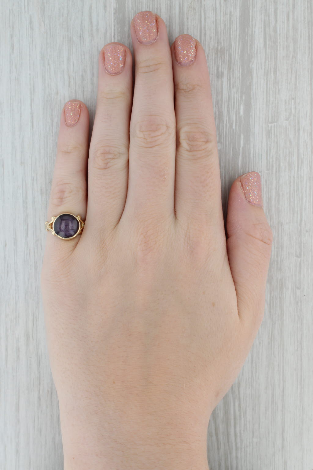 Gray Purple Star Sapphire Ring 14k Yellow Gold Size 5 Oval Cabochon