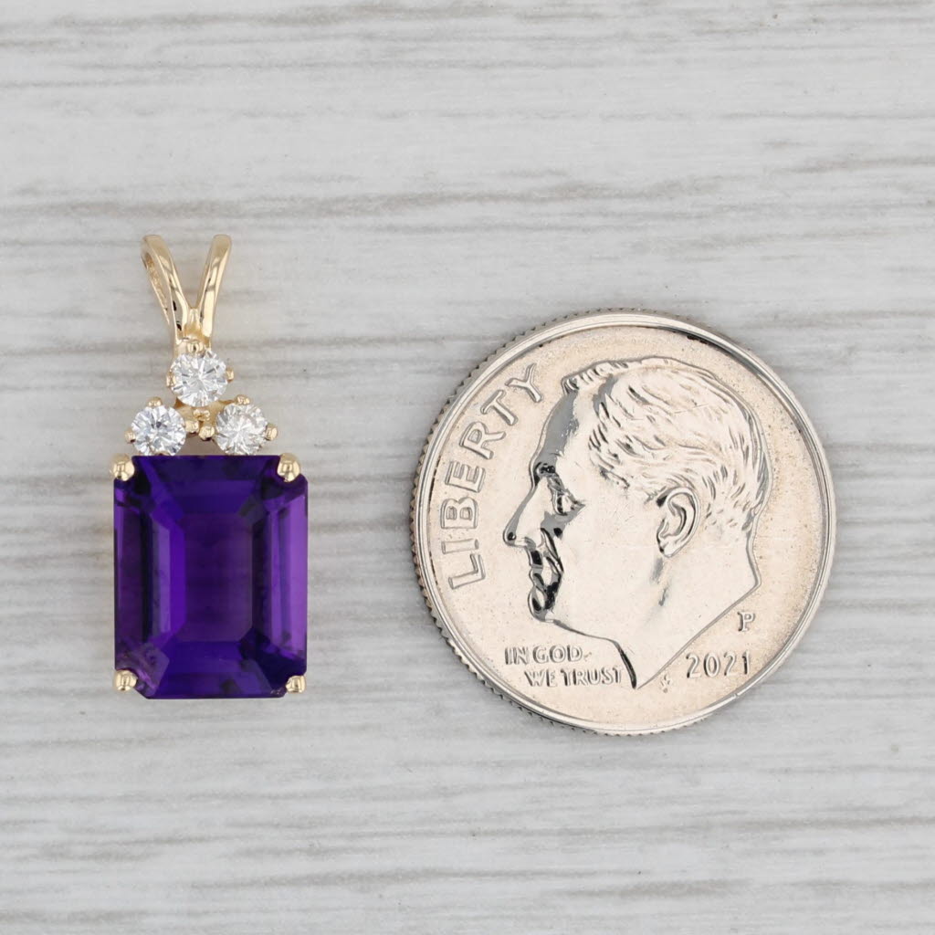 Gray 3.30ctw Amethyst Diamond Pendant 14k Yellow Gold Emerald Cut Drop