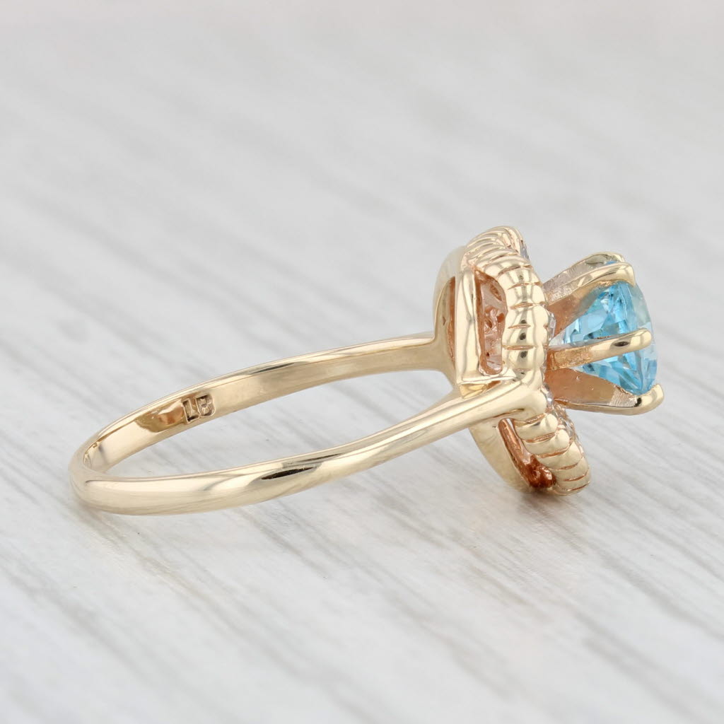 Light Gray 0.88ctw Blue Topaz Diamond Halo Ring 10k Yellow Gold Size 6.25 Engagement