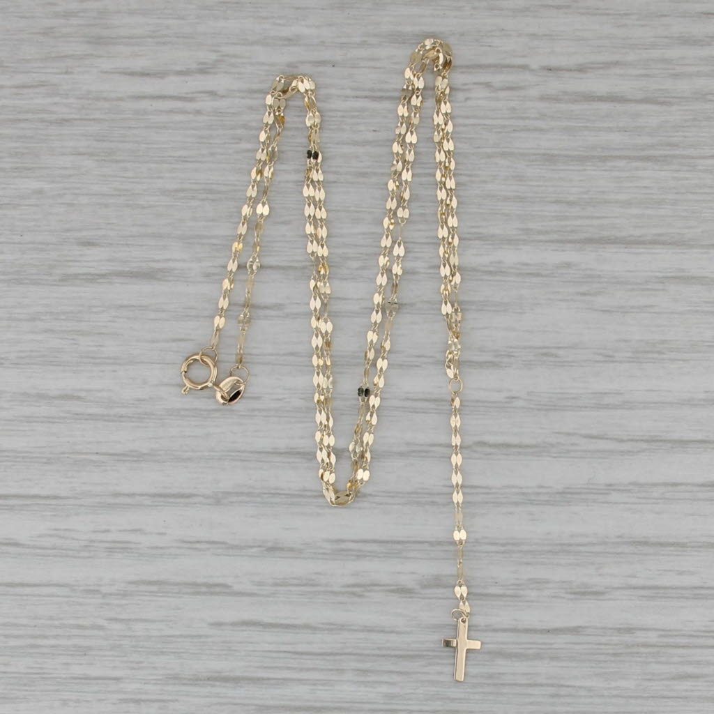 Cross Lariat Necklace 14k Yellow Gold 17" Mirror Chain