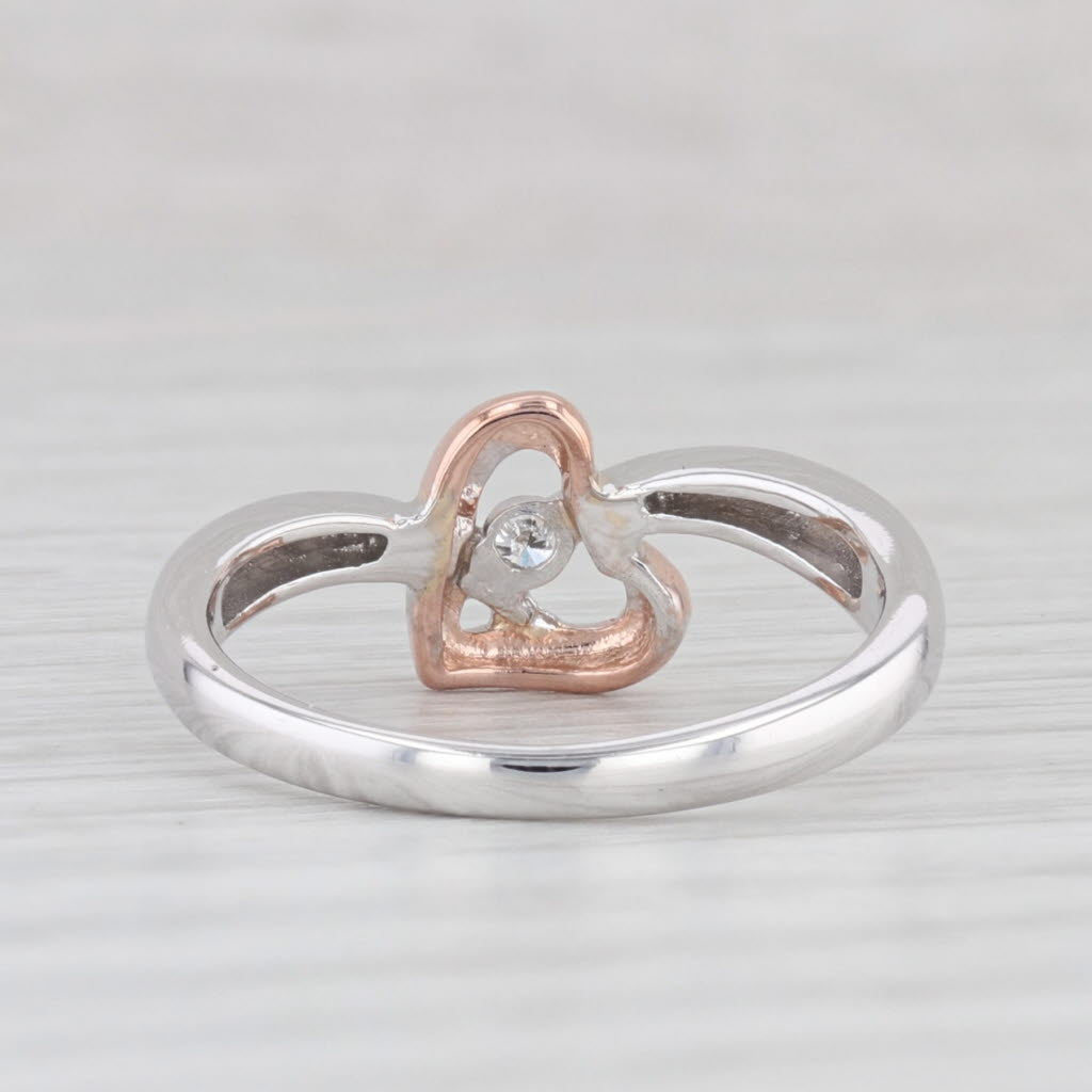 Light Gray Diamond Solitaire Heart Ring 10k White Rose Gold Size 6