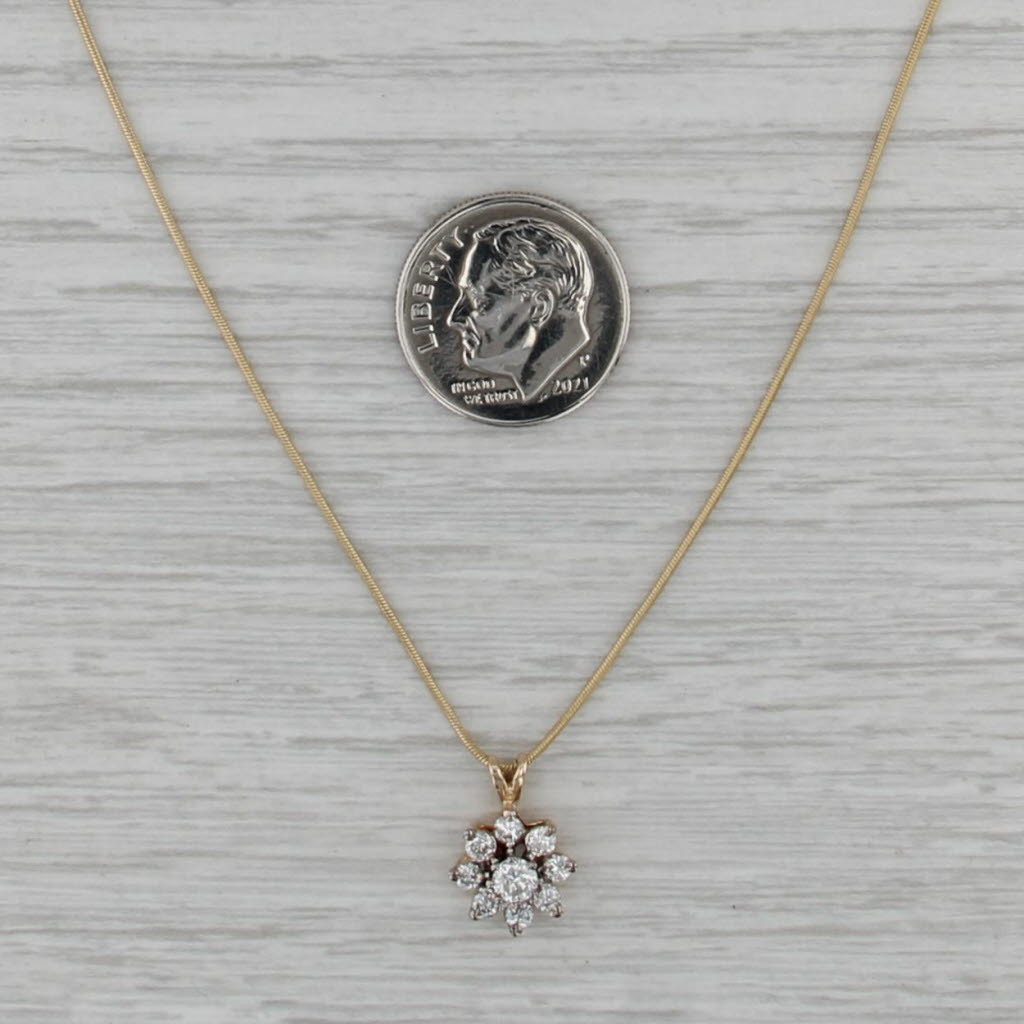 0.50ctw Diamond Flower Cluster Pendant Necklace 14k Yellow Gold 16" Snake Chain