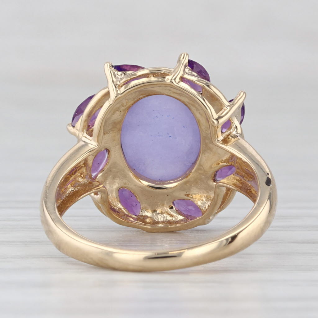 Light Gray Lavender Jadeite Jade Amethyst Ring 14k Yellow Gold Size 6.25 Oval Cabochon