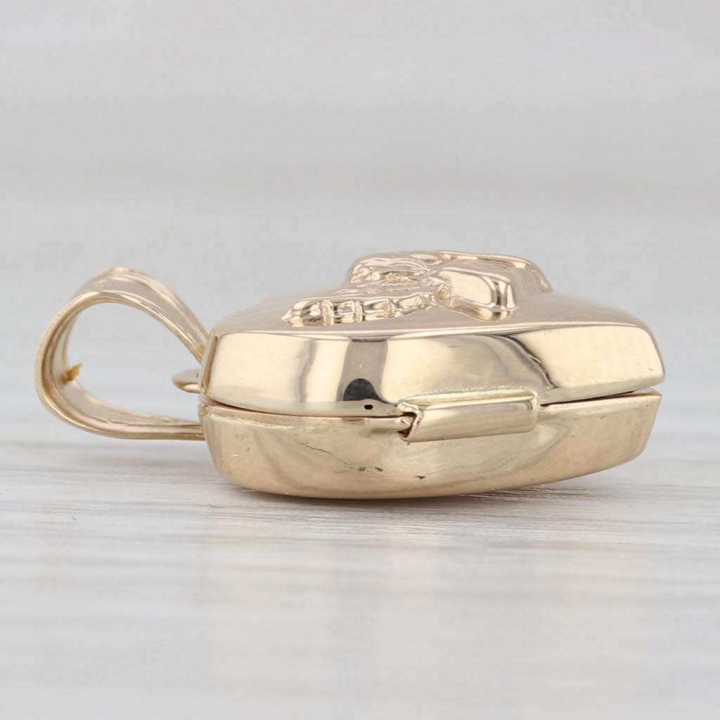 Cherub Guardian Angel Heart Picture Locket Pendant 10k Yellow Gold