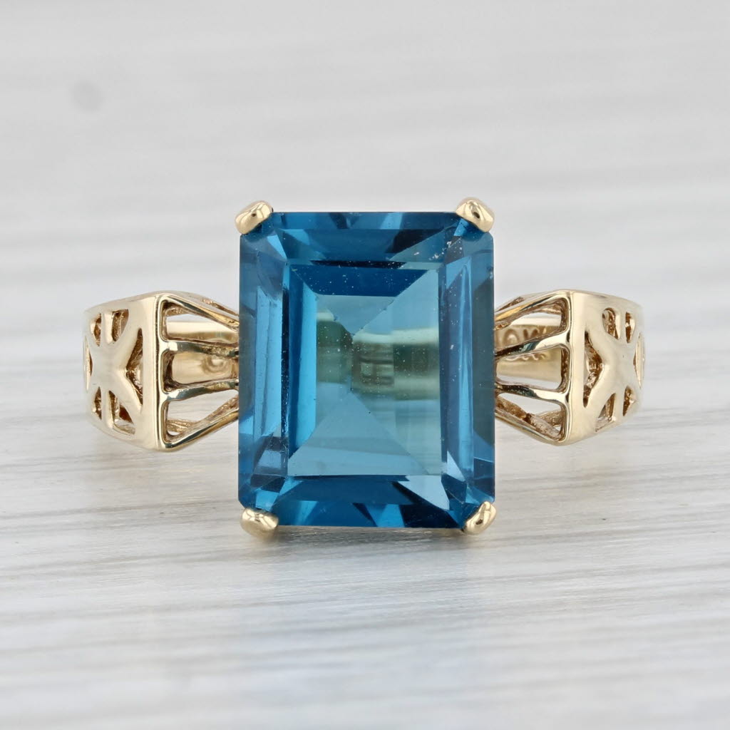 Light Gray 4.05ct London Blue Topaz Emerald Cut Solitaire Ring 10k Yellow Gold Size 5