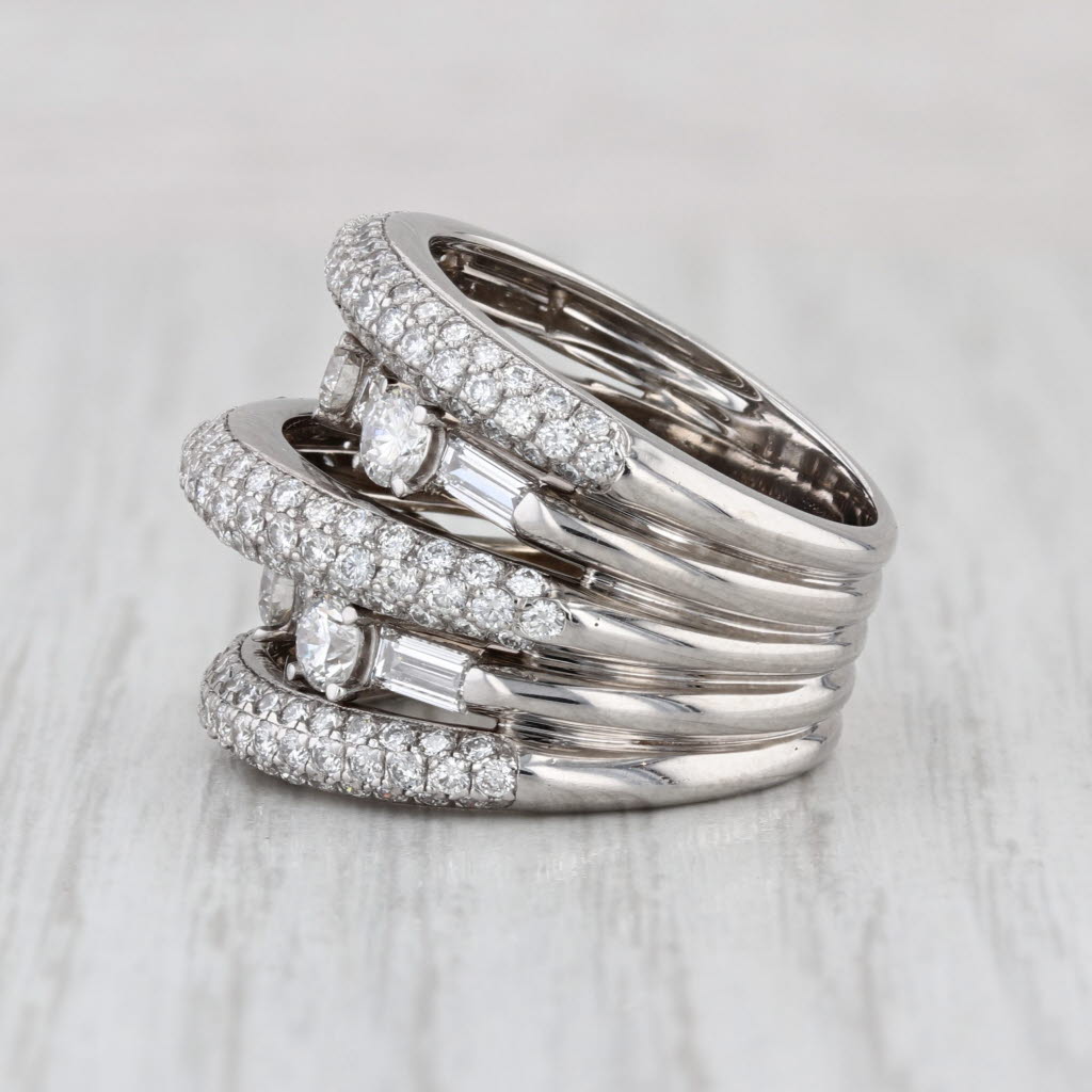 3.80ctw Stacked Multiband Ring 18k White Gold Size 6 Bock Cocktail Anniversary