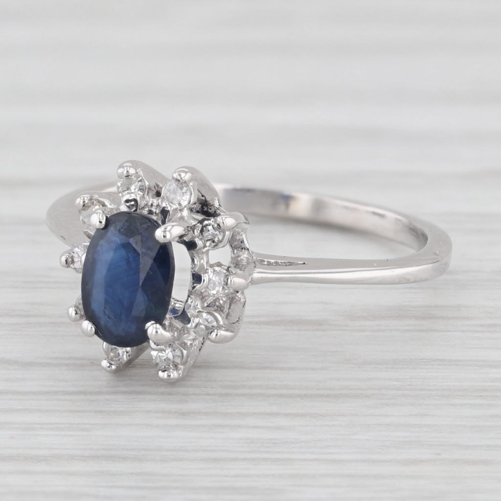 Light Gray 0.67ctw Oval Blue Sapphire Diamond Halo Ring 10k White Gold Size 4.5 Engagement