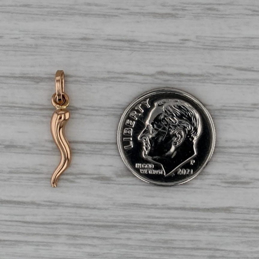 Small Italian Horn Charm Pendant 18k Rose Gold Drop Good Luck Talisman