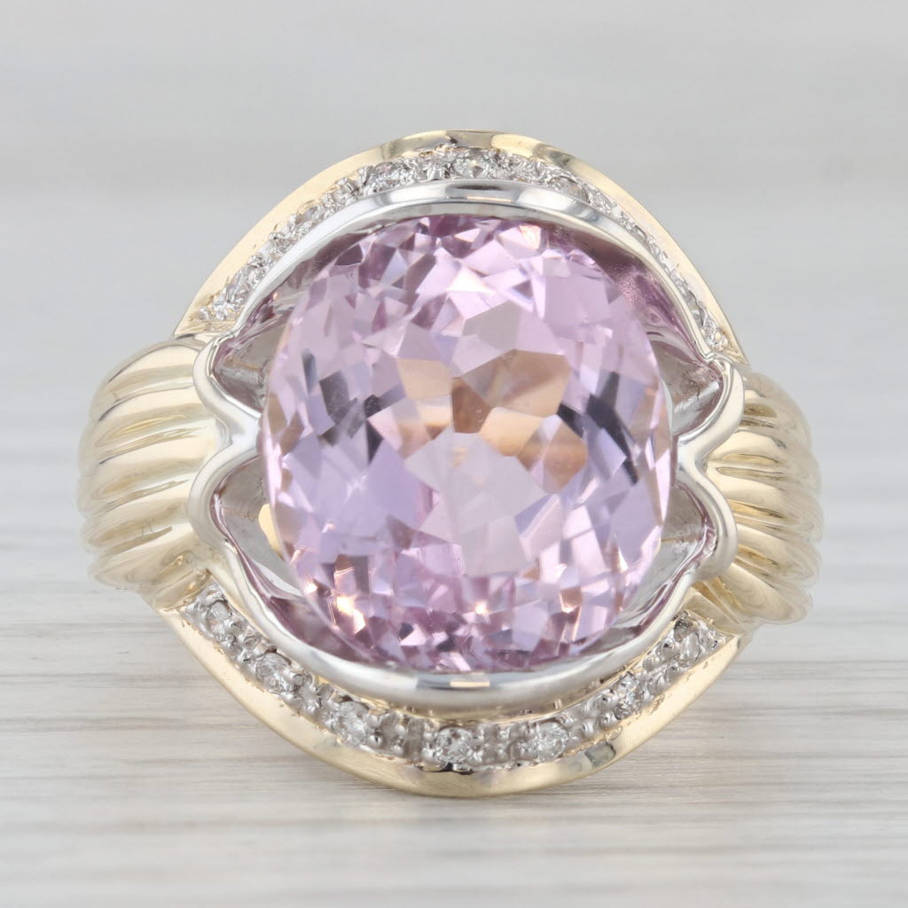 Gray 11.37ctw Kunzite Portuguese Cut Oval 14k Yellow Gold Ring Size 8.75