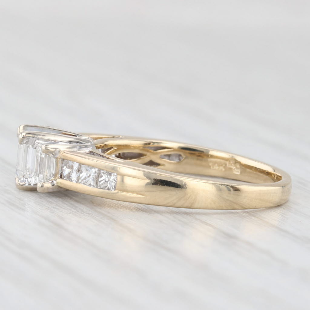 Light Gray 0.98ctw Diamond 3-Stone Engagement Ring 10k Yellow Gold Size 7.25 Emerald Cut