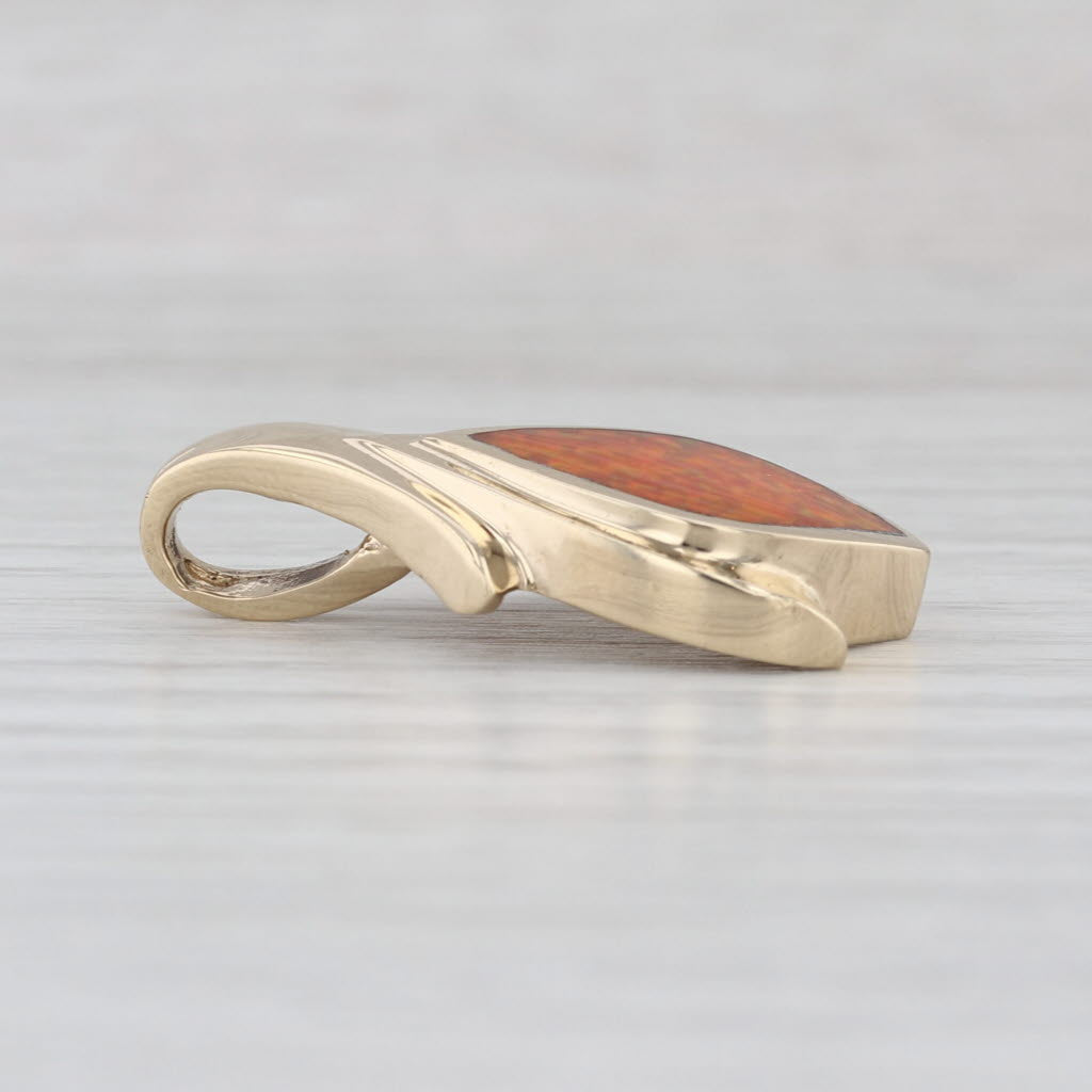Lab Created Fire Opal Navette Pendant 14k Yellow Gold