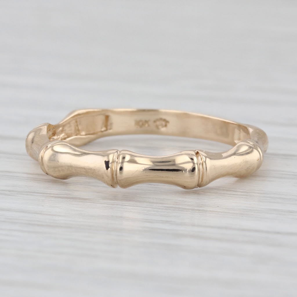 Bamboo Pattern Ring 10k Yellow Gold Stackable Size 6.7-7 Band Bridal