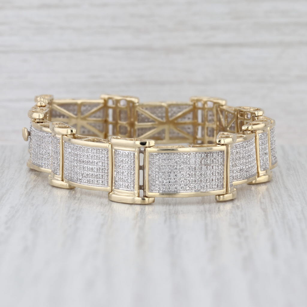 1.70ctw Pave Diamond Link Bracelet 10k Yellow White Gold 8.25" 12.4mm