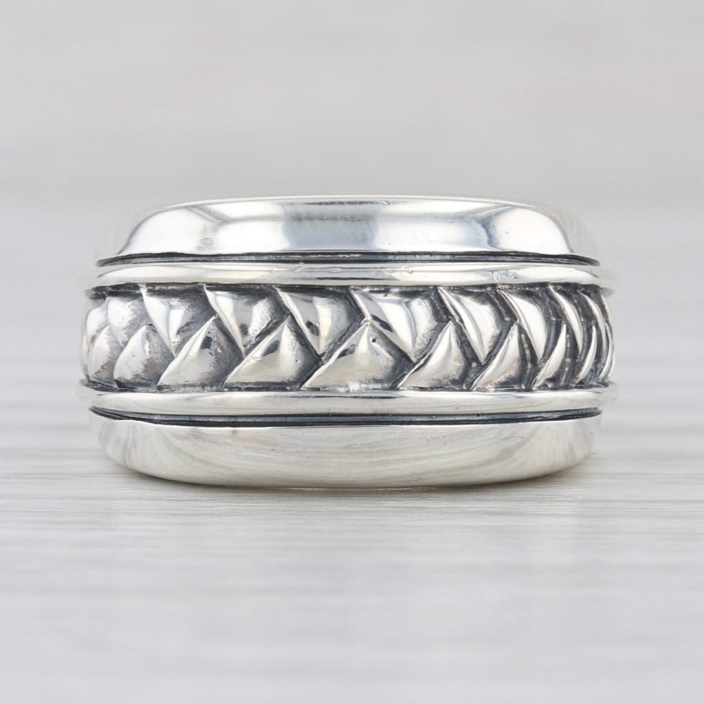 Scott Kay Woven Pattern Ring Sterling Silver Heart Accents Size 5.75 Statement