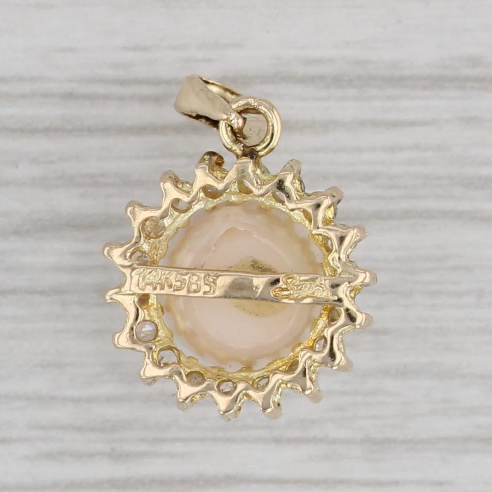 Gray Cultured Pearl Diamond Halo Pendant 14k Yellow Gold Small Drop