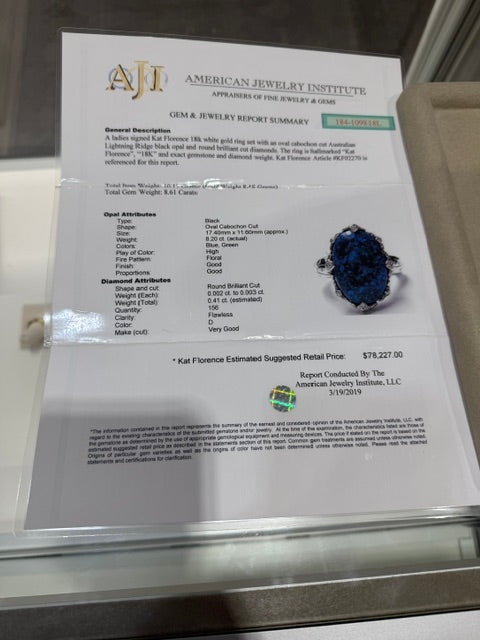 Kat Florence Lightning Ridge Black Opal Flawless Diamond Ring