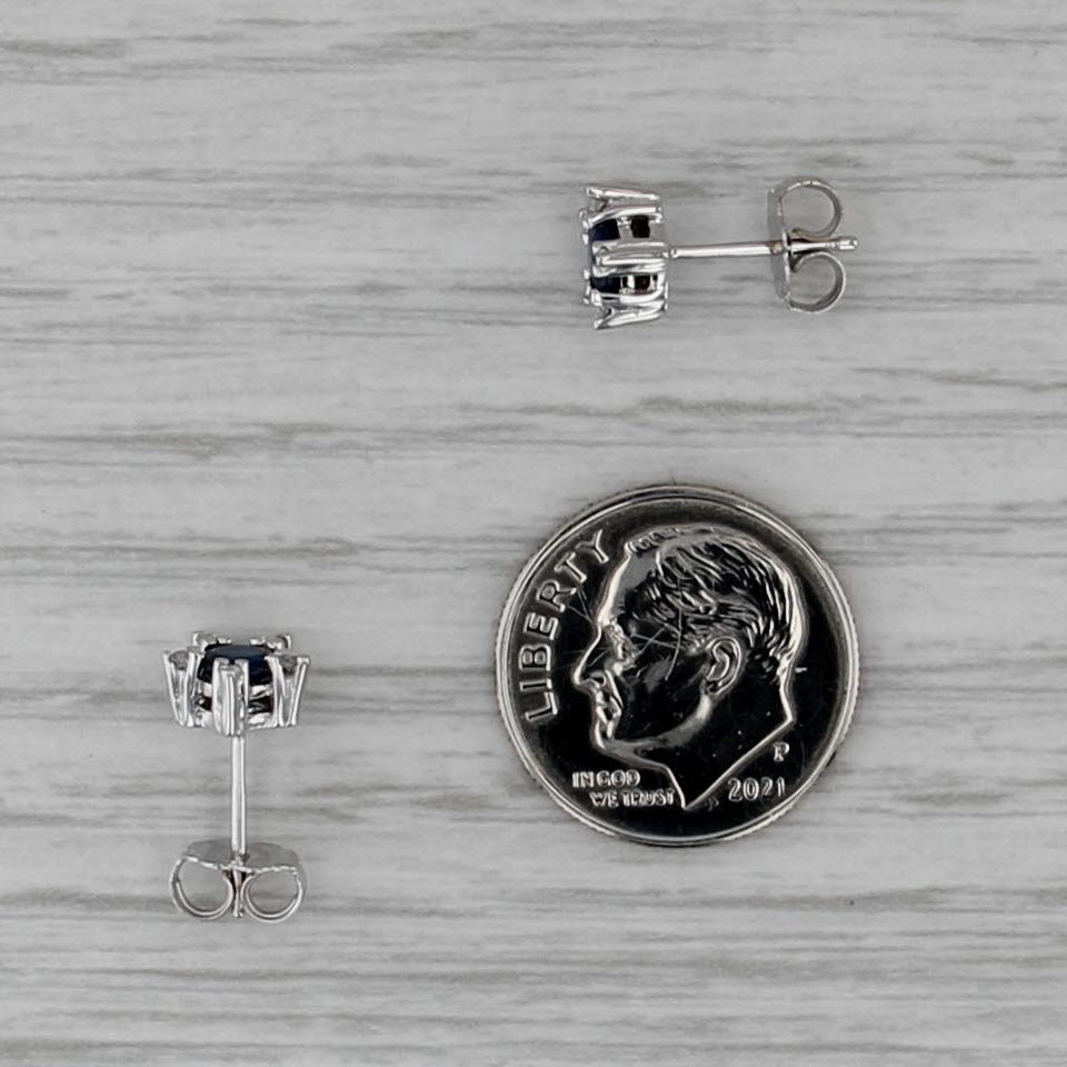 0.78ctw Blue Sapphire Diamond Flower Star Stud Earrings 14k White Gold Studs