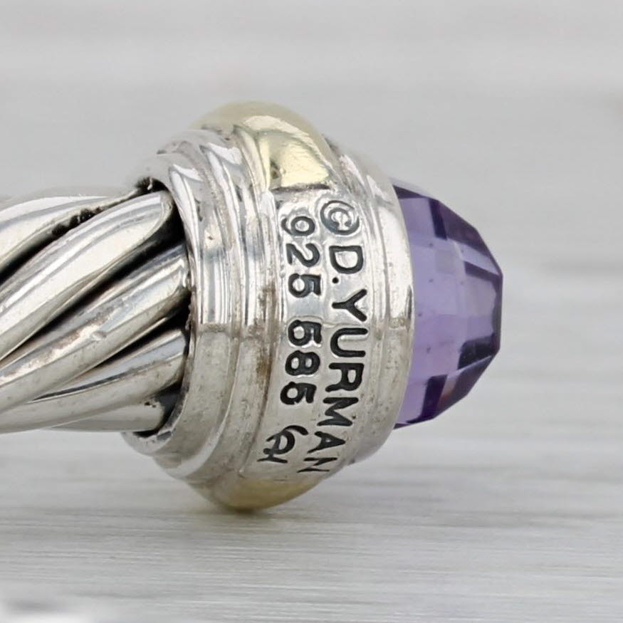 Gray David Yurman Amethyst Cable Cuff Bracelet Sterling Silver 14k Gold 7"