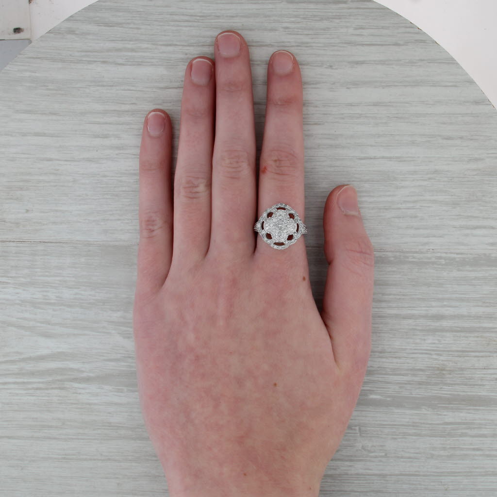 0.84ctw Diamond Cluster Flower Ring 10k White Gold Size 7