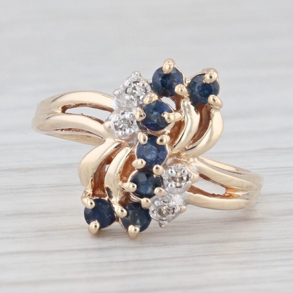Light Gray 0.40ctw Blue Sapphire Diamond Cluster Ring 10k Yellow Gold Size 5.5
