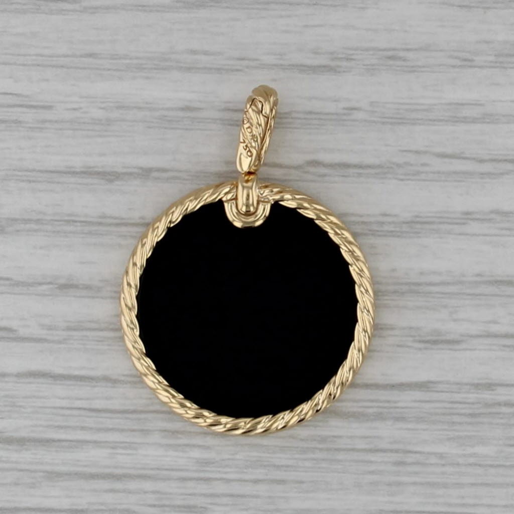 David Yurman Elements Disc Pendant Necklace Onyx 0.45ctw Diamond Circle 18k Gold
