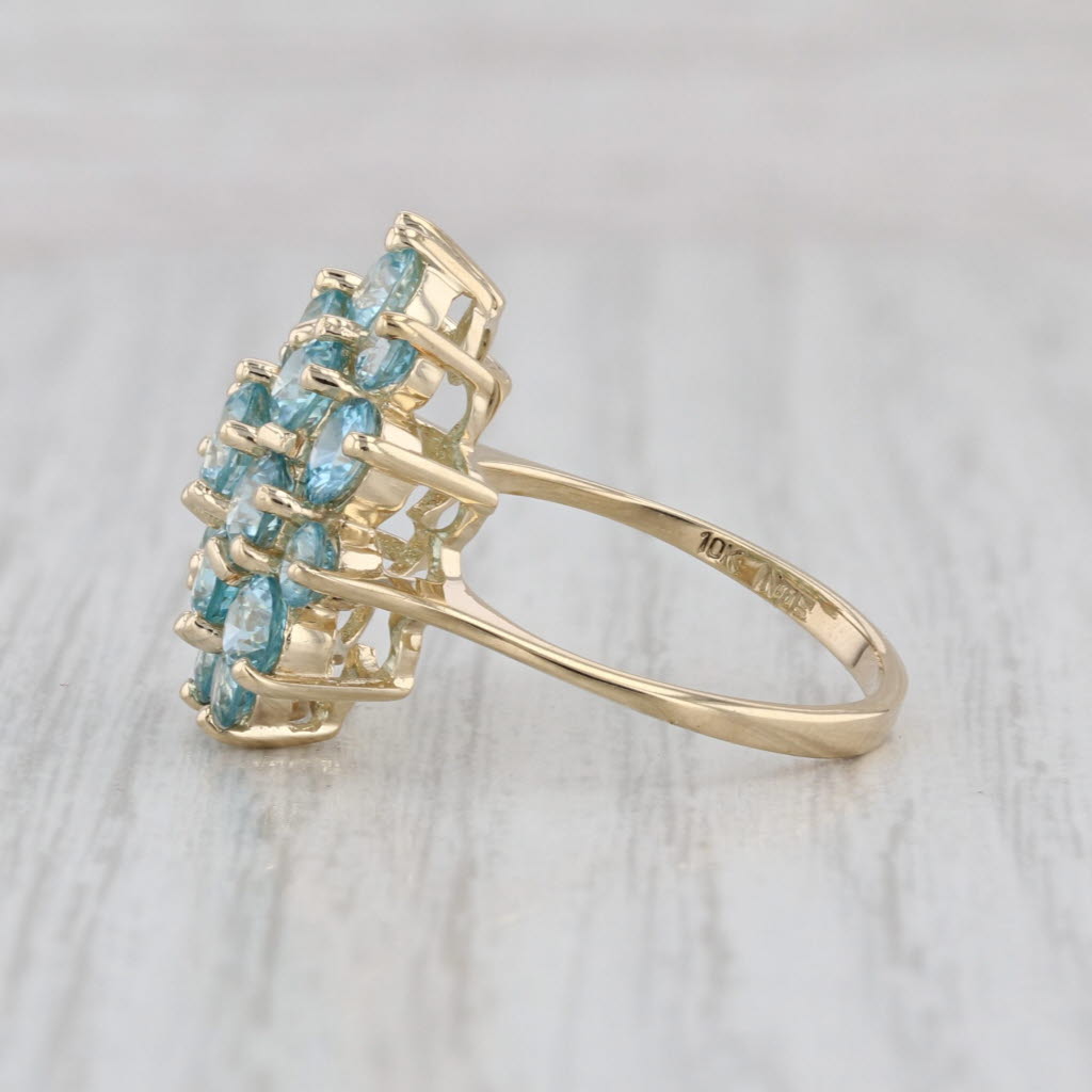 3.90ctw Blue Zircon Cluster Ring 10k Yellow Gold Size 7 Cocktail Flower