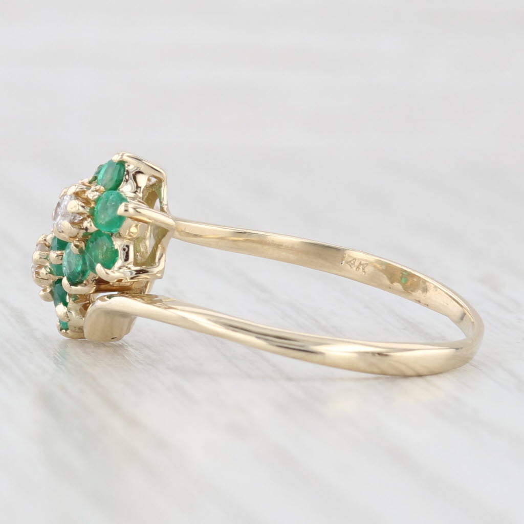 Light Gray 0.58ctw Emerald Diamond Flower Bypass Ring 14k Yellow Gold Size 8.5