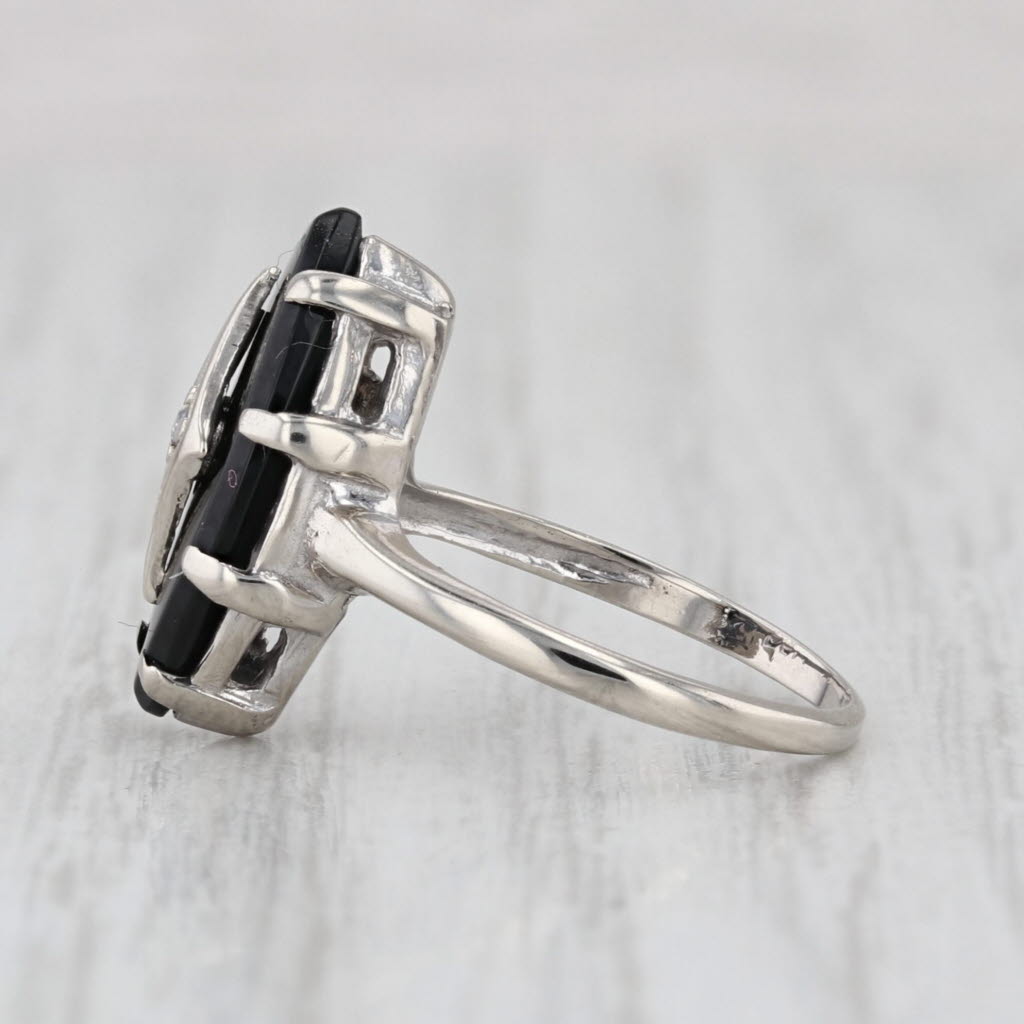 Vintage Onyx Diamond Signet Ring 10k White Gold Size 3