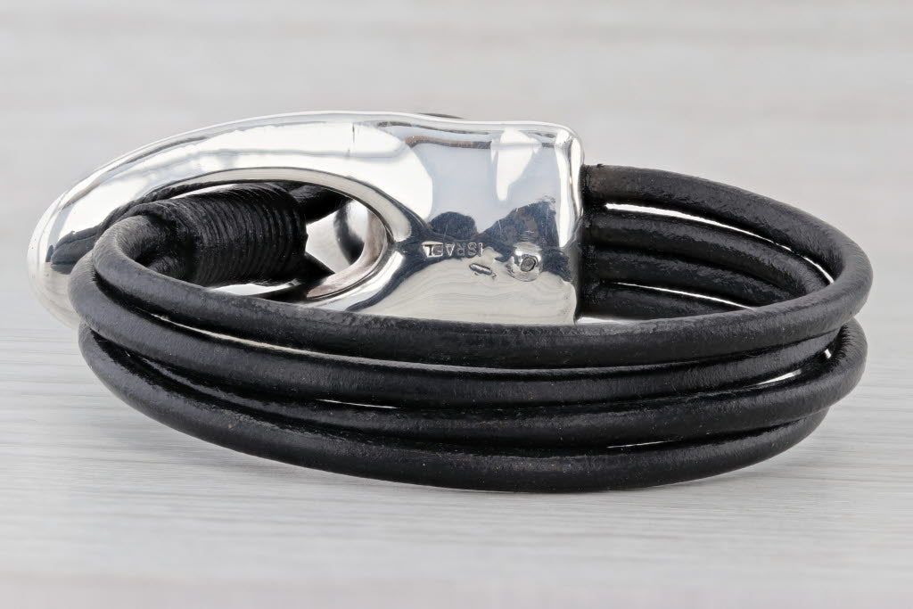 Light Gray Black Druzy Quartz Sterling Silver Black Cord 6.25" Statement