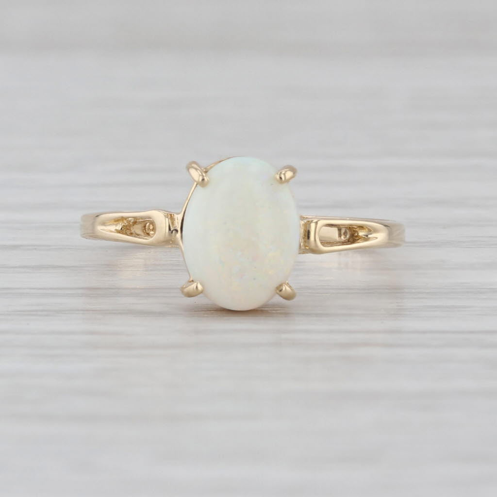 Oval Opal Cabochon Solitaire Ring 14k Yellow Gold Size 7.25