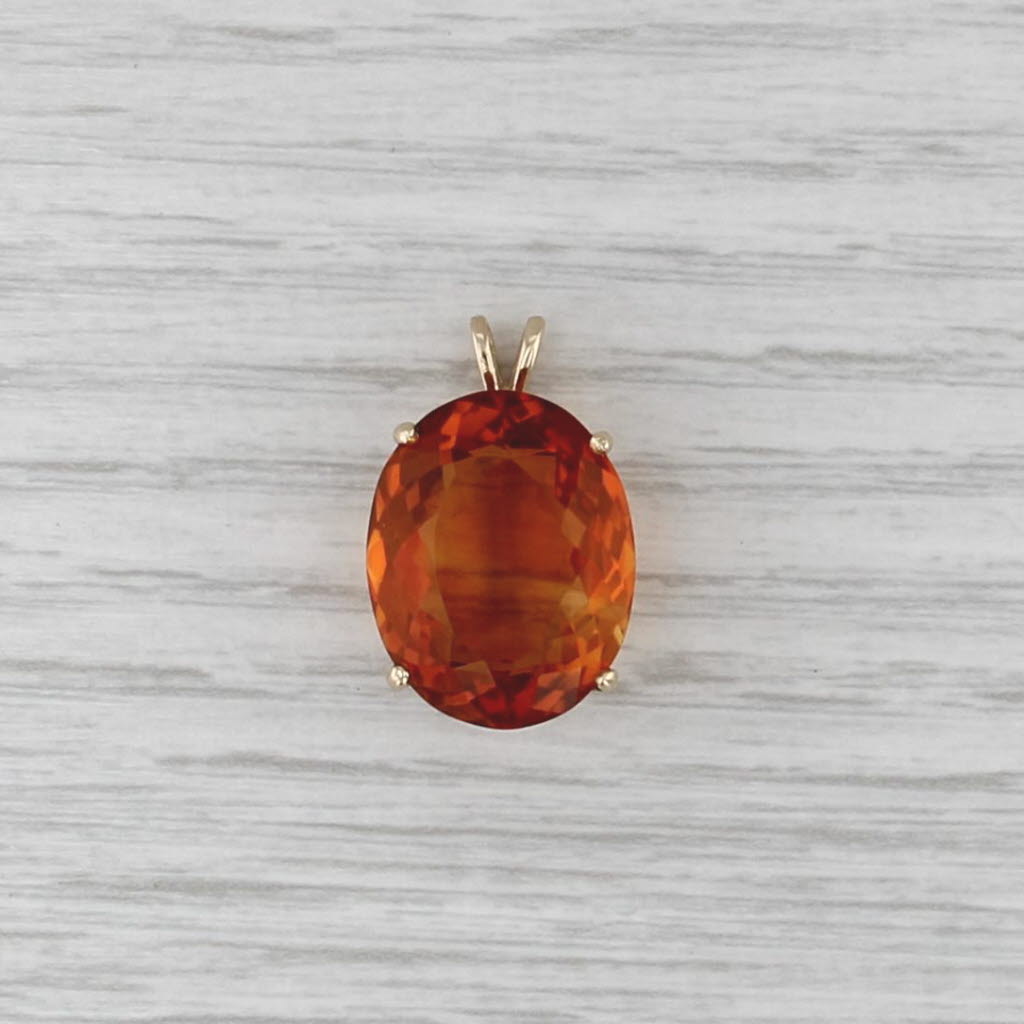 14ct Oval Portuguese Citrine Pendant 14k Yellow Gold Solitaire