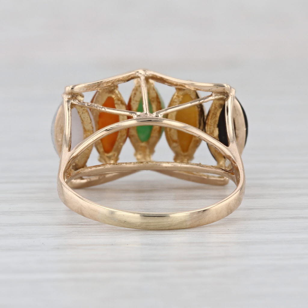 Jadeite Jade Marquise Cabochon 5-Stone Ring 14k Yellow Gold Size 9.5