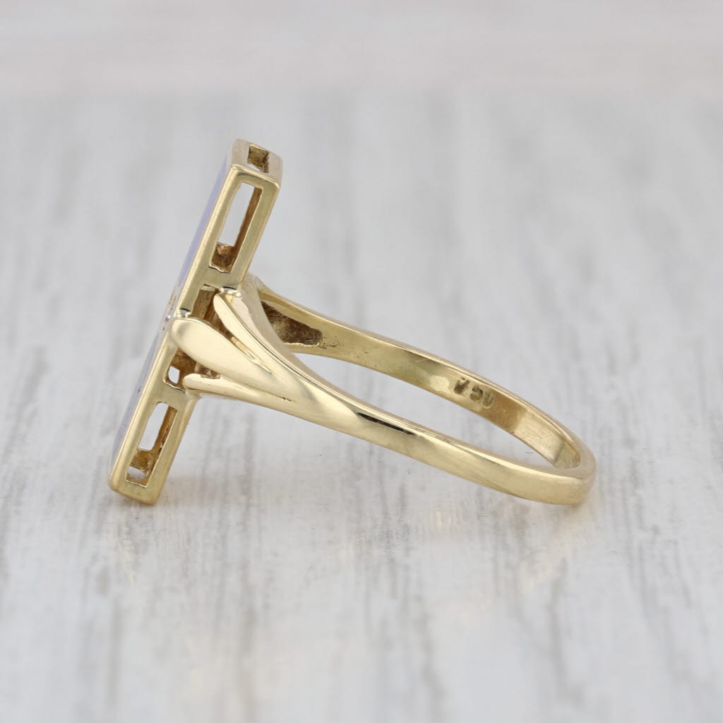 Italian Vibrant Blue Enamel Diamond Ring 18k Yellow Gold Size 6.75