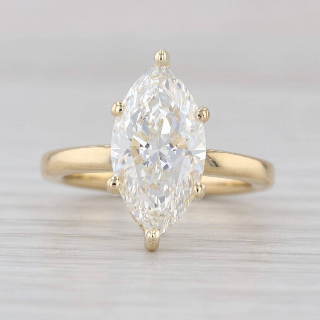 3.05ctw Marquise IGI VS1 G Lab Created Diamond Ring 18k Yellow Gold Size 4.75
