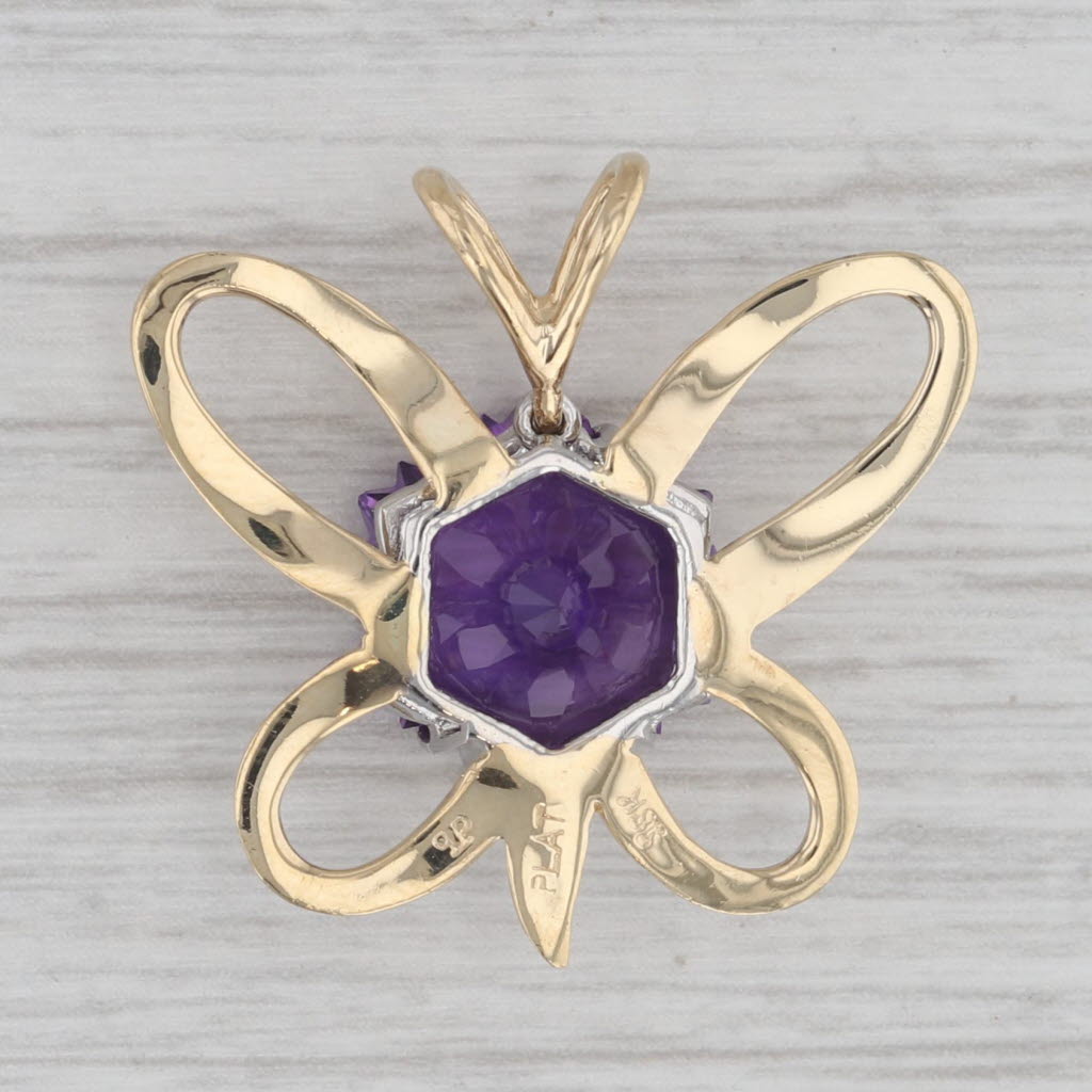 Gray Star Amethyst Solitaire Butterfly Pendant 18k Yellow Gold Platinum