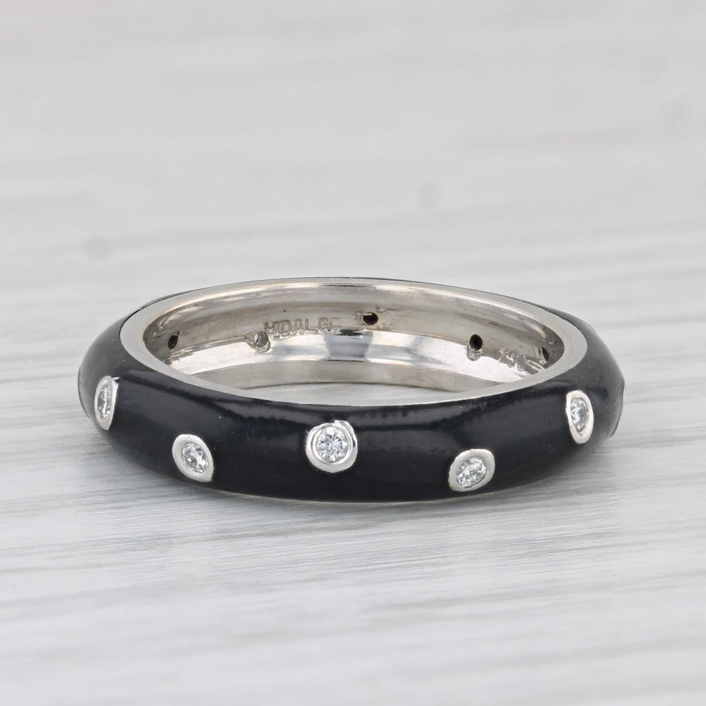 Light Gray Hidalgo 0.18ctw Diamond Black Enamel Ring 18k White Gold Stackable Ring