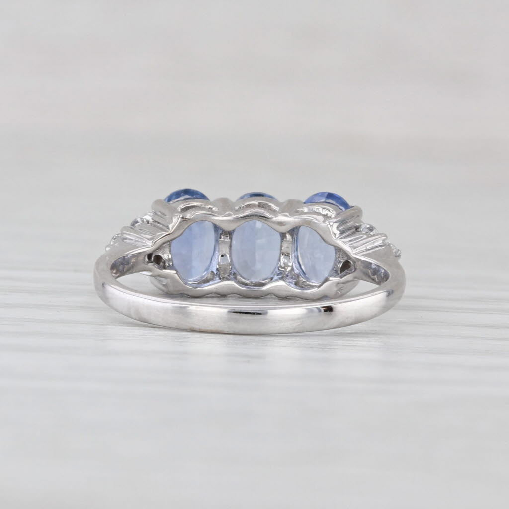 1.96ctw Blue Sapphire Diamond 3-Stone Ring 14k White Gold Size 5
