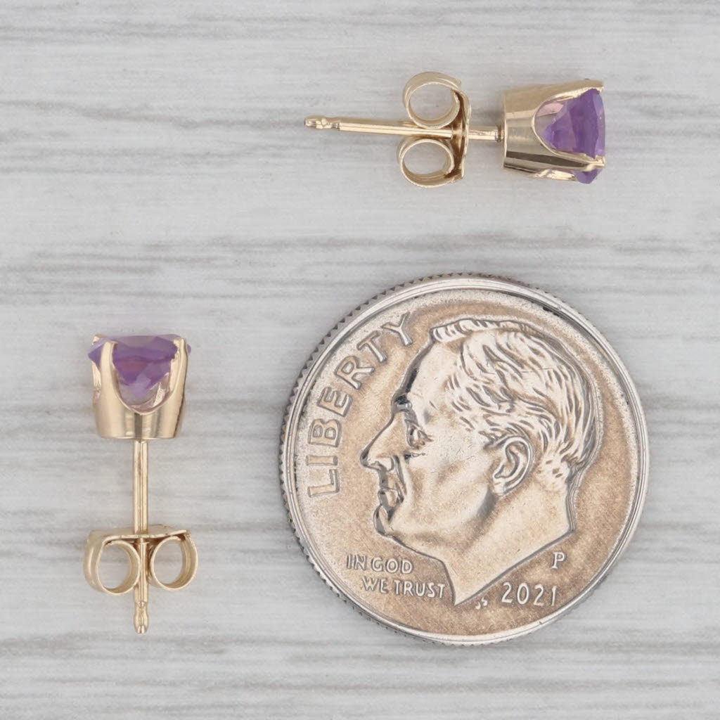 Gray 0.90ctw Round Amethyst Solitaire Stud Earrings 14k Yellow Gold