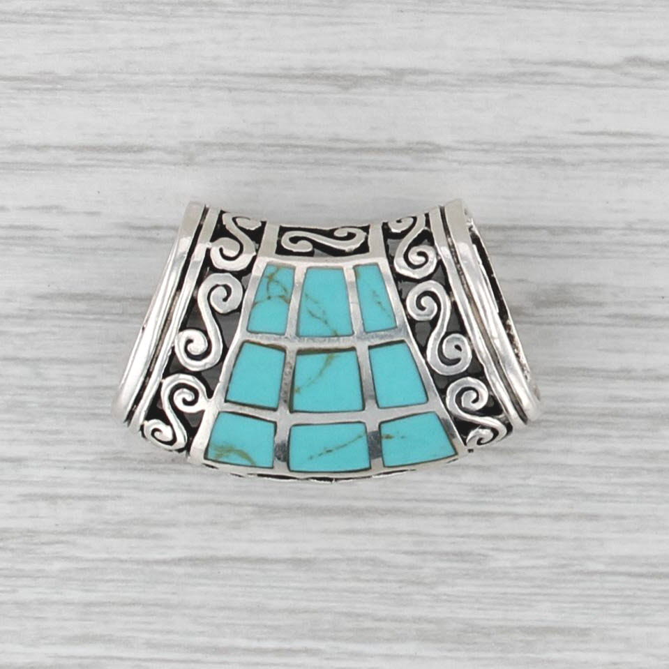 Blue Resin Mosaic Omega Slide Enhancer Pendant Sterling Silver Statement
