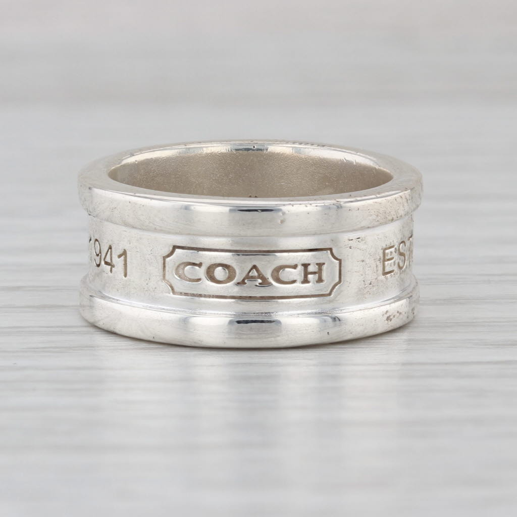 Coach Classic Wide Band Sterling Silver Ring Size 8.25