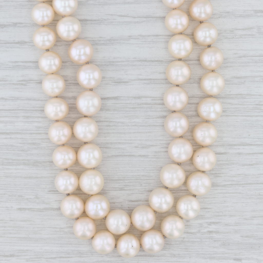 Light Gray Cultured Pearl Double Strand Necklace 14k Gold Clasp 17"